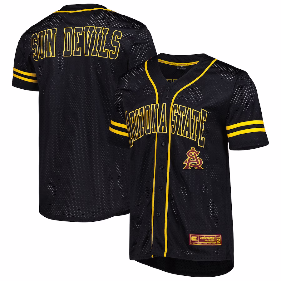 Arizona State Sun Devils Colosseum Free Spirited Mesh Button-Up Baseball Jersey - Black