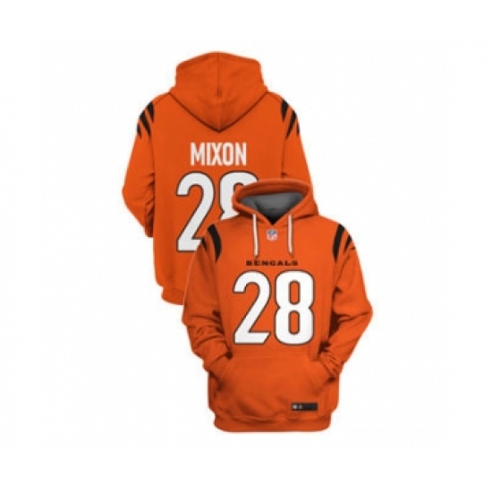 Men's Cincinnati Bengals #28 Joe Mixon 2021 Orange Pullover Football Hoodie