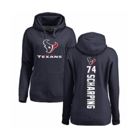 Football Women's Houston Texans #74 Max Scharping Navy Blue Backer Pullover Hoodie