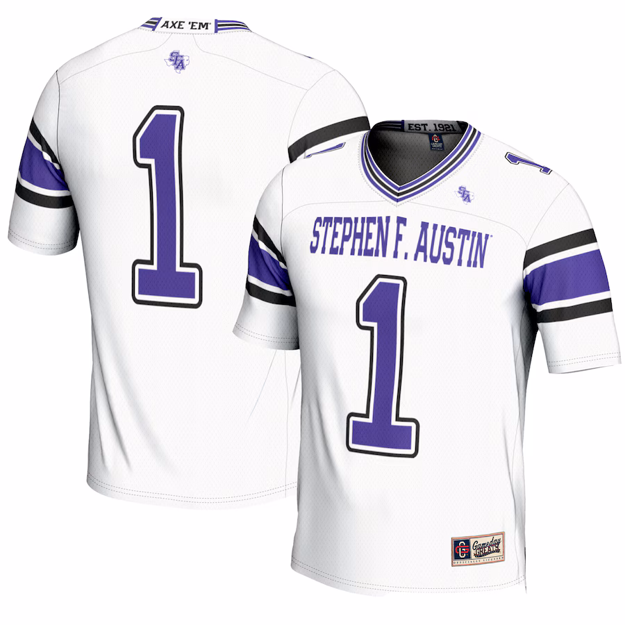 Men's GameDay Greats #1 White Stephen F Austin Lumberjacks Endzone Football Jersey