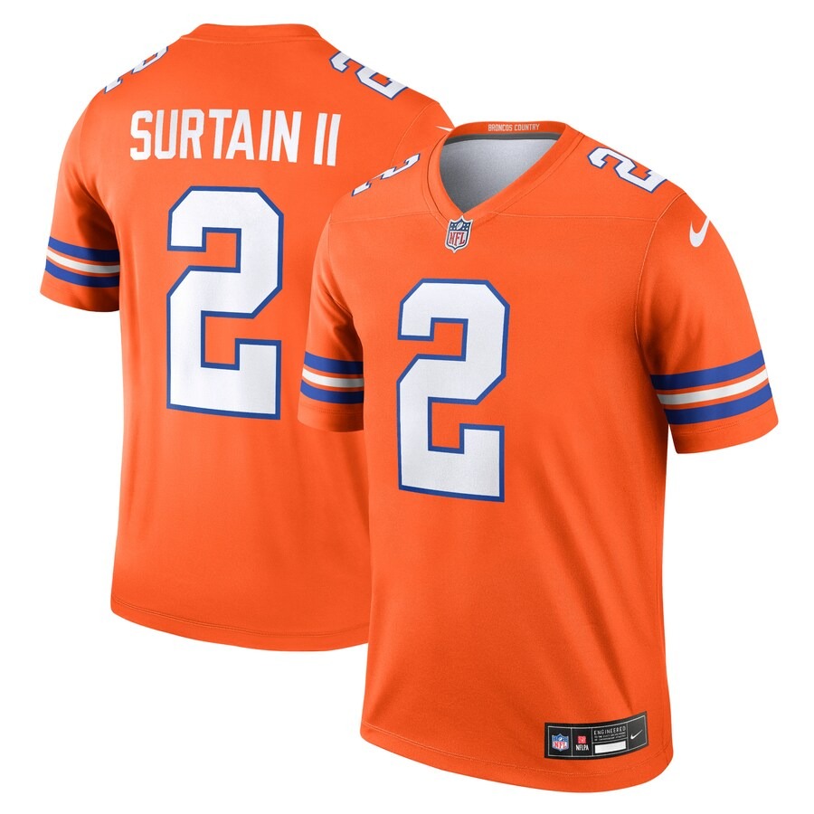 Men's Denver Broncos Patrick Surtain II Nike Orange Alternate Legend Player Performance Top