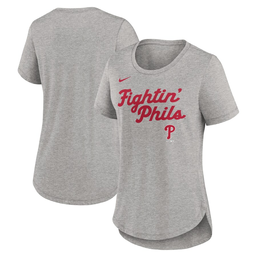 Women's Philadelphia Phillies Nike Heather Gray Script Tri-Blend T-Shirt