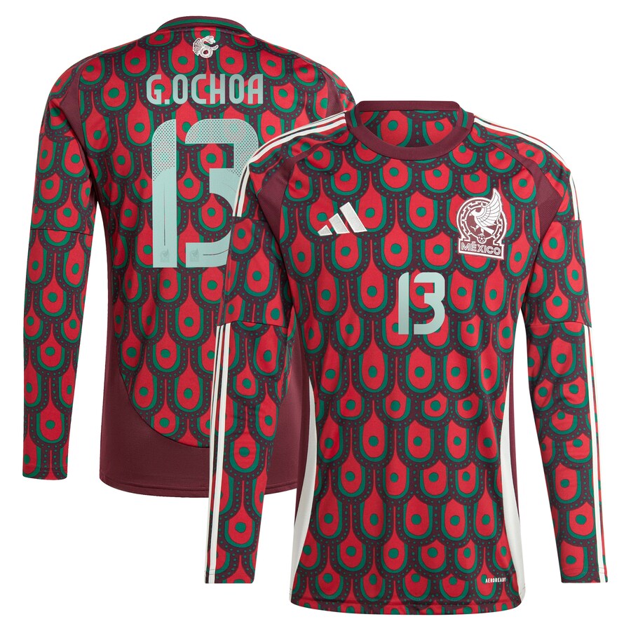 Men's Mexico National Team Guillermo Ochoa adidas Burgundy 2024 Home Replica Player Long Sleeve Jersey