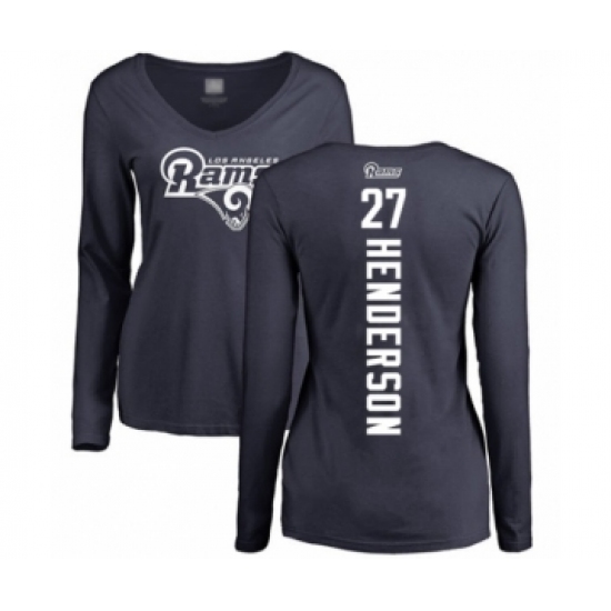 Football Women's Los Angeles Rams #27 Darrell Henderson Navy Blue Backer Slim Fit Long Sleeve T-Shirt