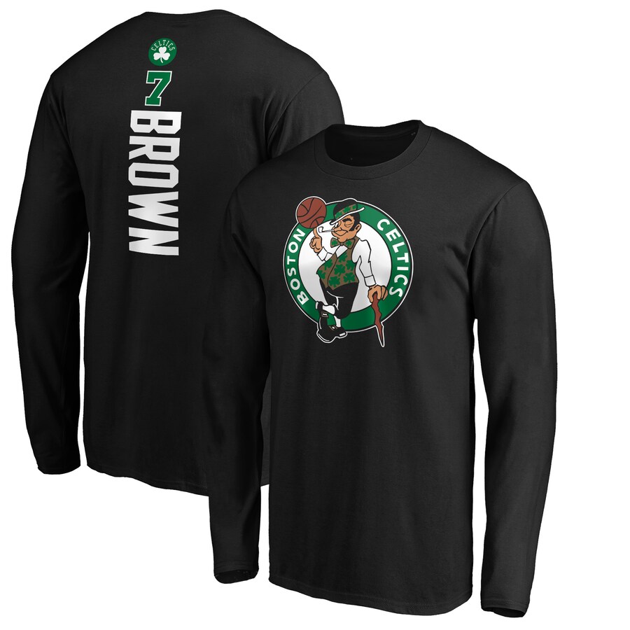 Men's Boston Celtics Jaylen Brown Black Playmaker Name & Number Long Sleeve T-Shirt