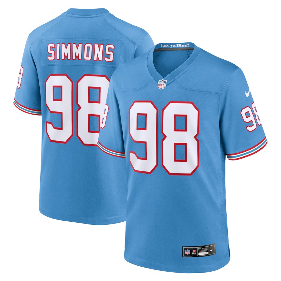 Men's Tennessee Titans Jeffery Simmons Nike Light Blue Oilers Throwback Alternate Game Player Jersey
