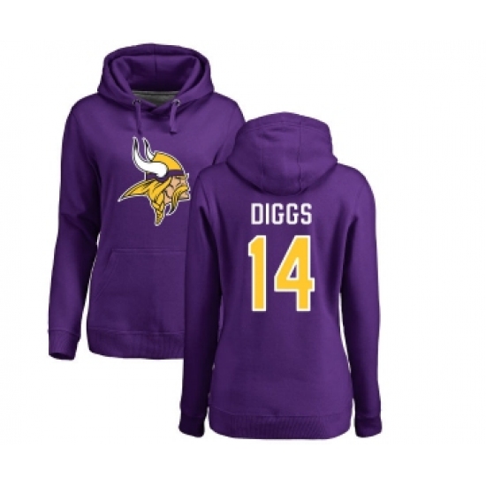 Football Women's Minnesota Vikings #14 Stefon Diggs Purple Name & Number Logo Pullover Hoodie