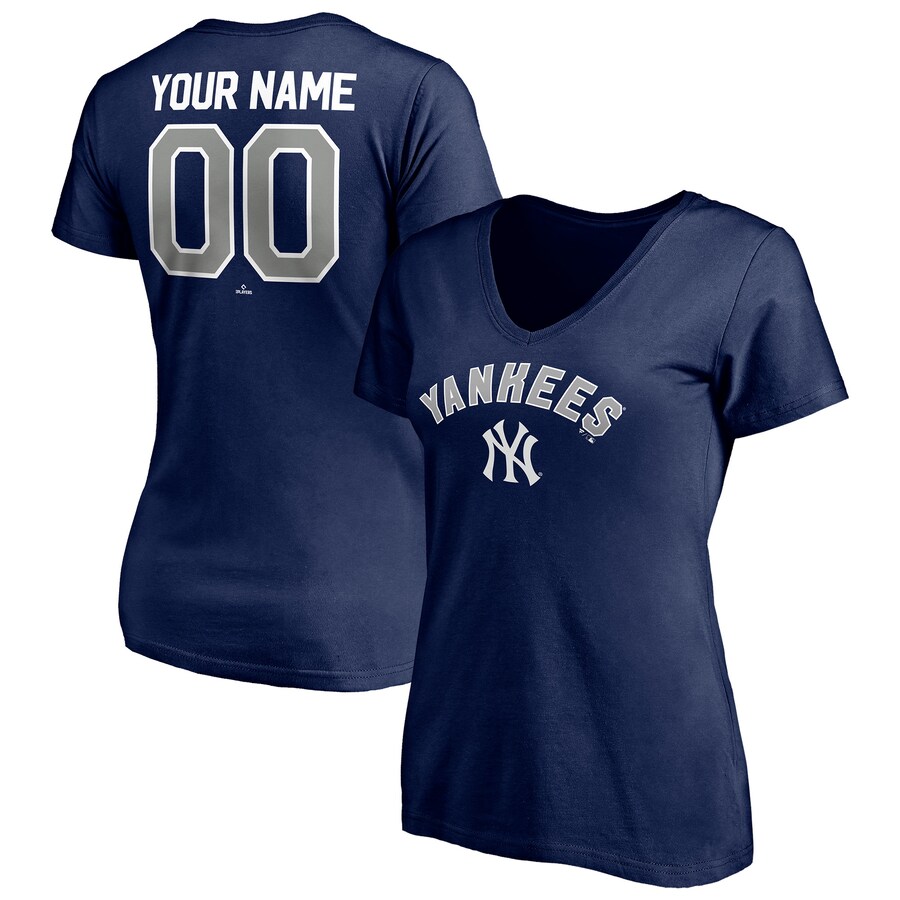 Women's New York Yankees Navy Personalized Winning Streak Name & Number V-Neck T-Shirt