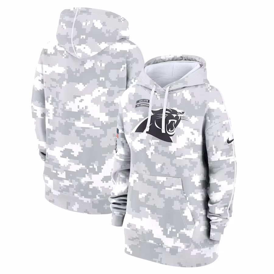Women's Carolina Panthers Nike Arctic Camo 2024 Salute To Service Club Fleece Pullover Hoodie