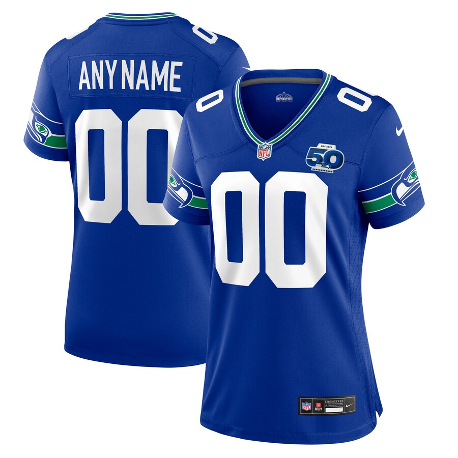 Women's Seattle Seahawks Nike Royal 50th Season Throwback Custom Game Jersey