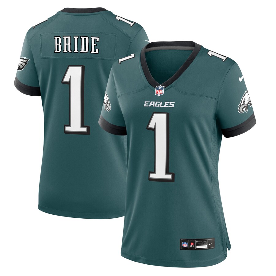 Women's Philadelphia Eagles Number 1 Bride Nike Midnight Green Game Jersey