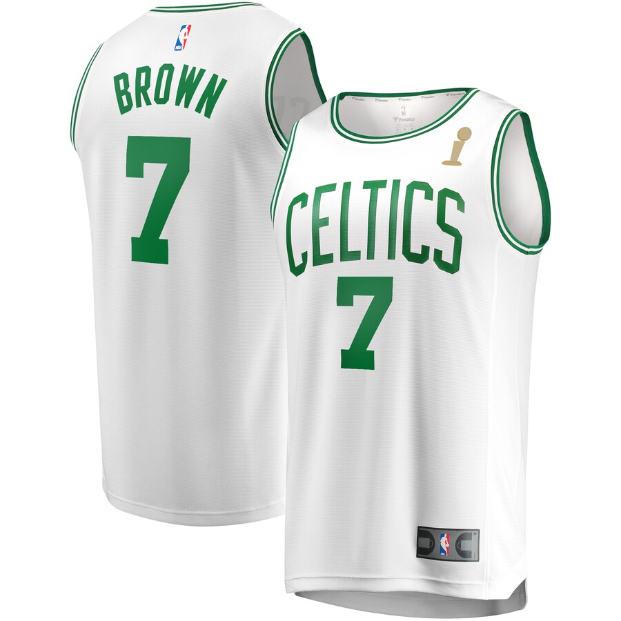 Men's Boston Celtics Jaylen Brown Fanatics White 2024 NBA Finals Champions Fast Break Replica Player Jersey - Association Edition