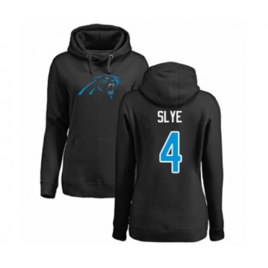 Football Women's Carolina Panthers #4 Joey Slye Black Name & Number Logo Pullover Hoodie