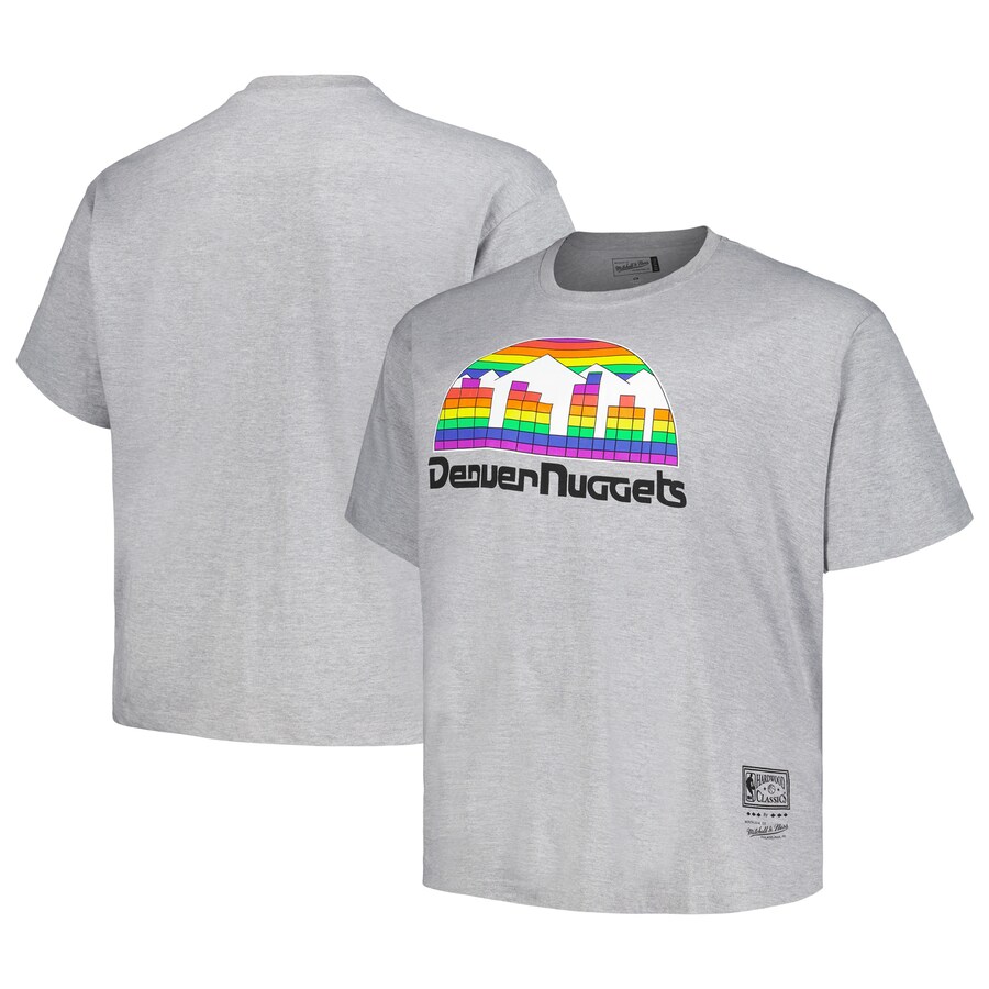 Men's Denver Nuggets Mitchell & Ness Heather Gray Big & Tall Hardwood Classics Vintage Logo T-Shirt