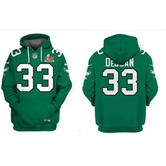 Men's Philadelphia Eagles #33 Cooper DeJean Green 2025 Super Bowl LIX Patch Pullover Hoodie
