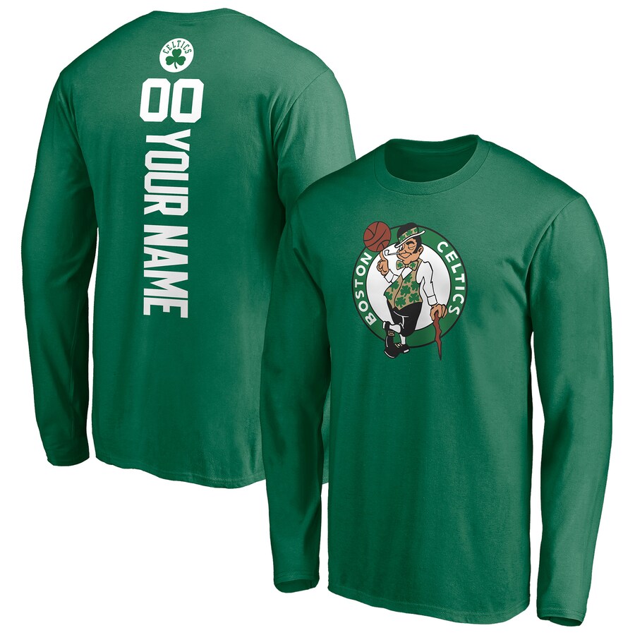 Men's Boston Celtics Green Playmaker Personalized Name & Number Long Sleeve T-Shirt
