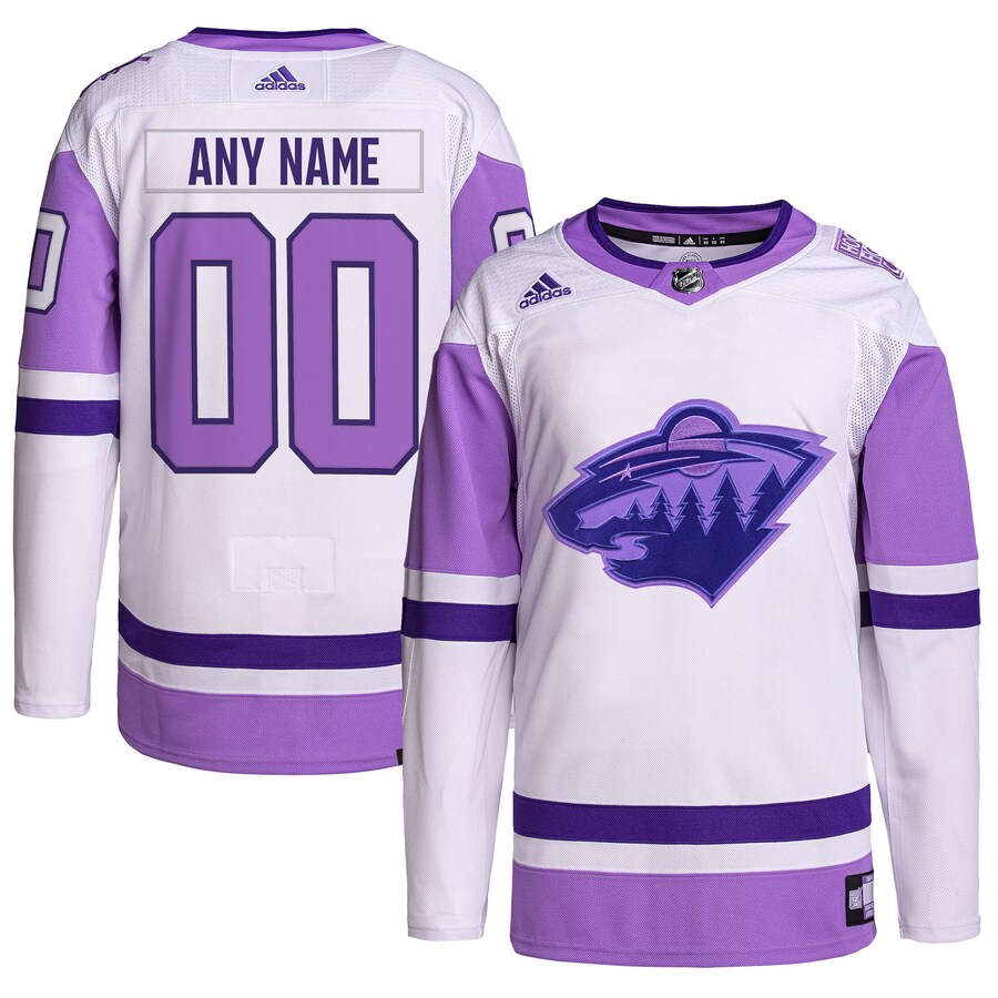 Men's Minnesota Wild adidas White/Purple Hockey Fights Cancer Primegreen Authentic Custom Jersey