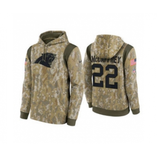 Men's Carolina Panthers #22 Christian McCaffrey Camo 2021 Salute To Service Therma Performance Pullover Football Hoodie