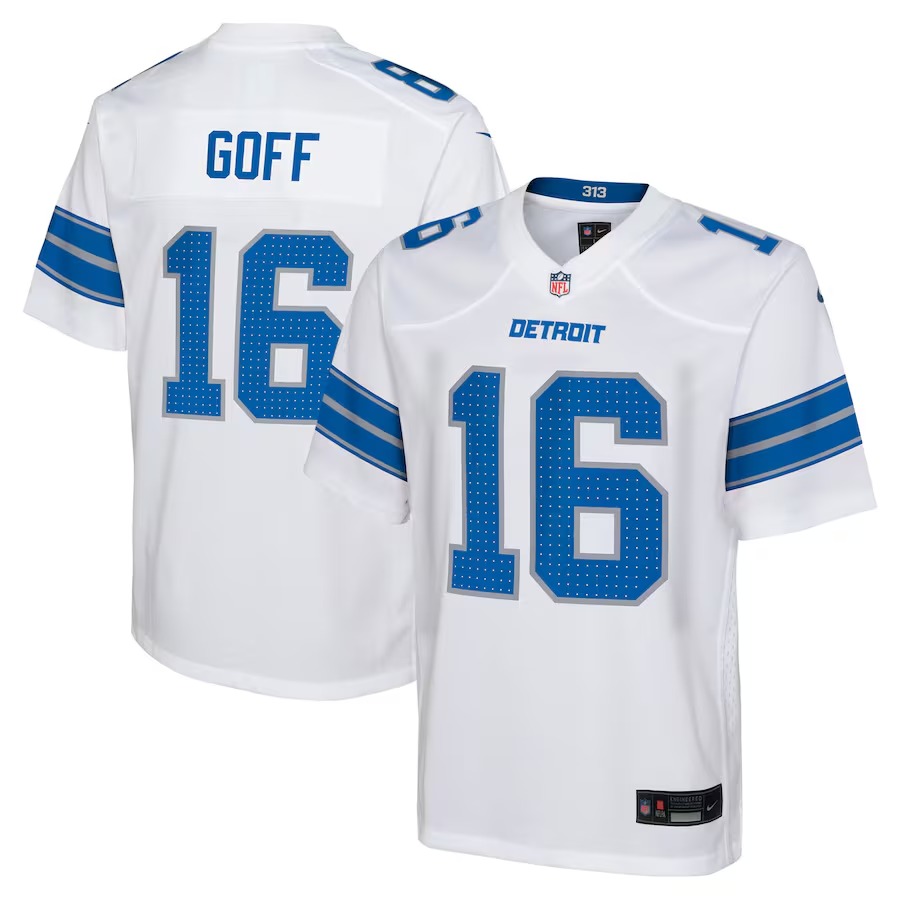 Youth Detroit Lions Jared Goff Nike White Player Game Jersey