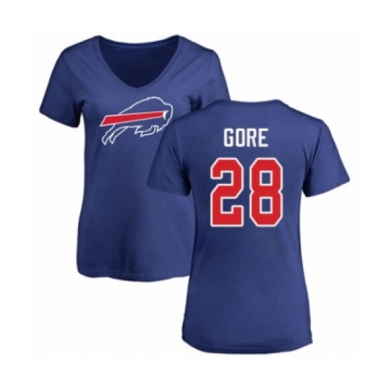 Football Women's Buffalo Bills #28 Frank Gore Royal Blue Name & Number Logo T-Shirt