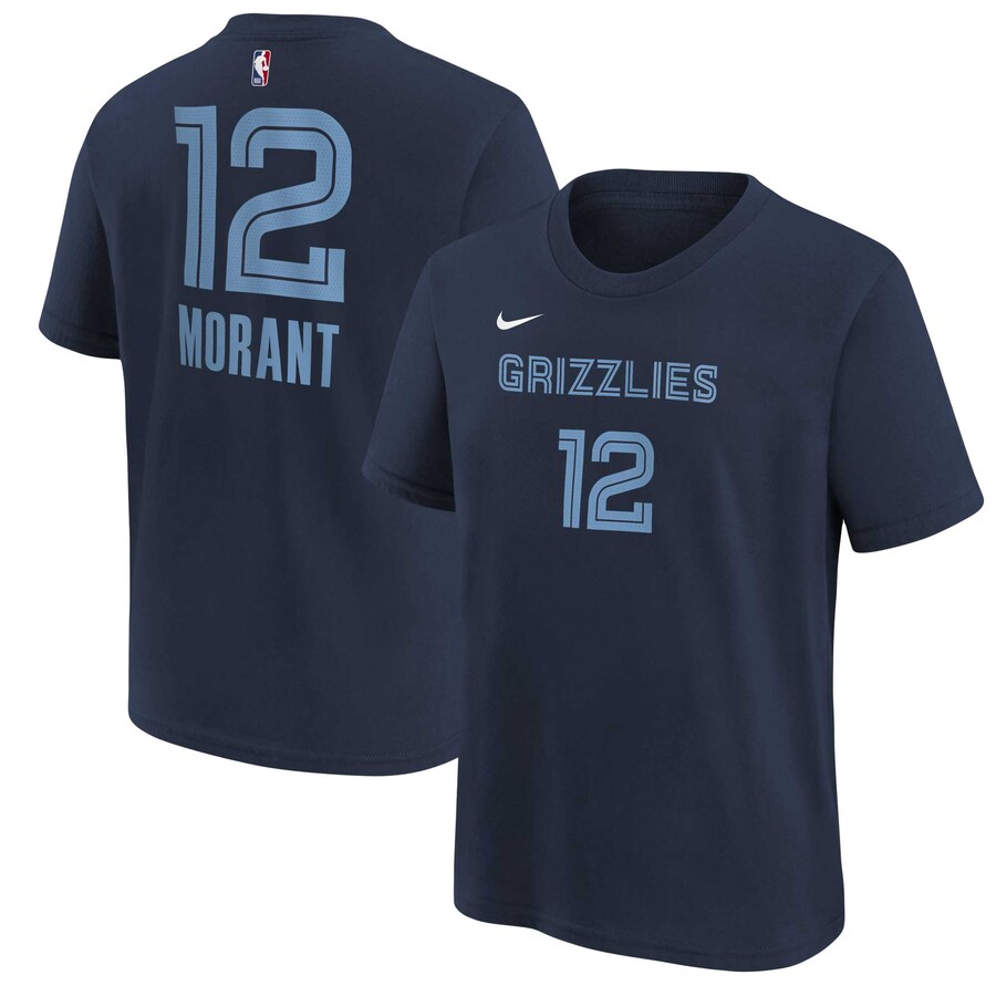 Youth Memphis Grizzlies Ja Morant Navy Icon Name & Number T-Shirt