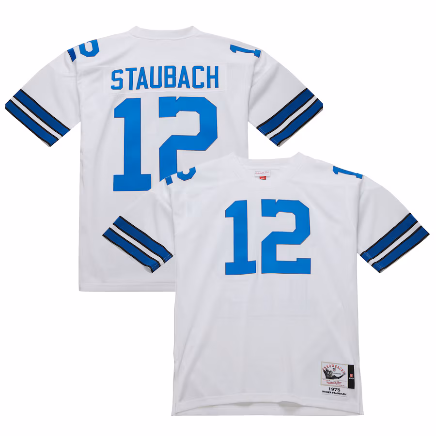 Men's Dallas Cowboys 1975 Roger Staubach Mitchell & Ness White Authentic Throwback Retired Player Jersey