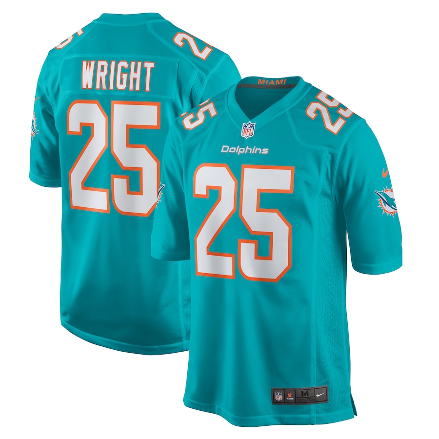 Men's Miami Dolphins Jaylen Wright Nike Aqua Game Jersey