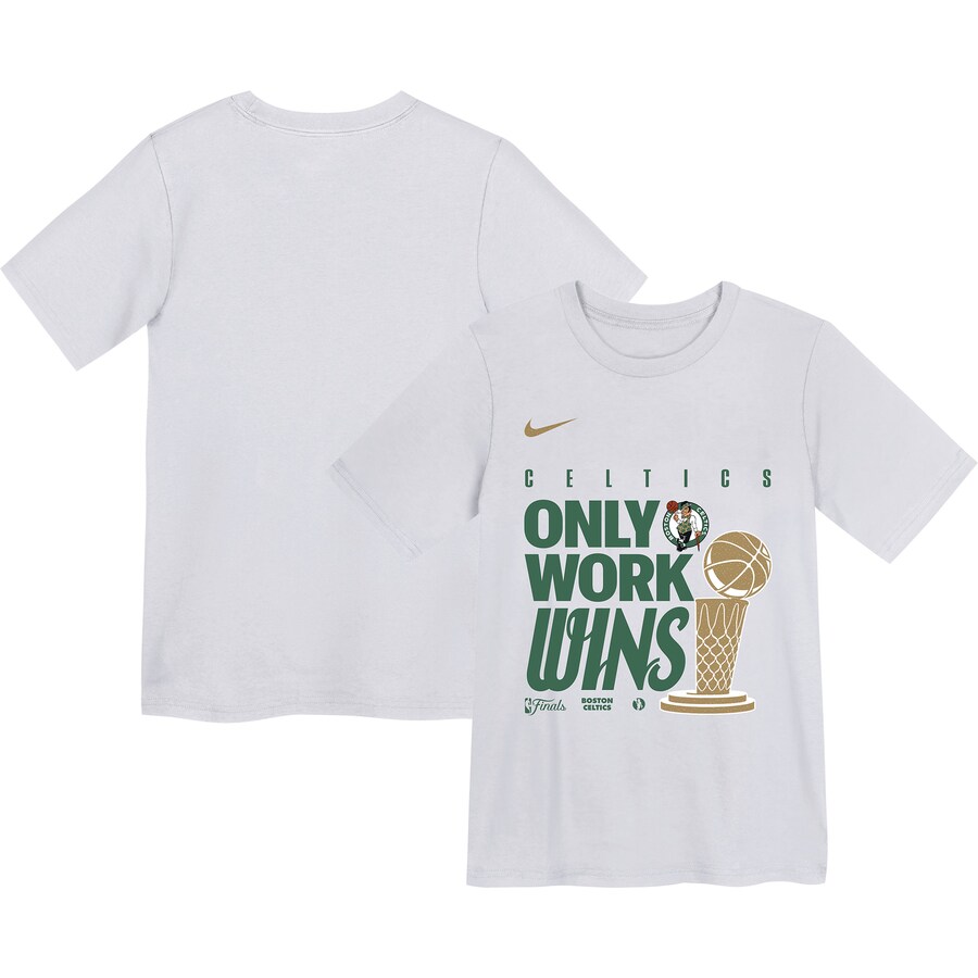 Youth Boston Celtics Nike White 2024 NBA Finals Champions Celebration Parade T-Shirt