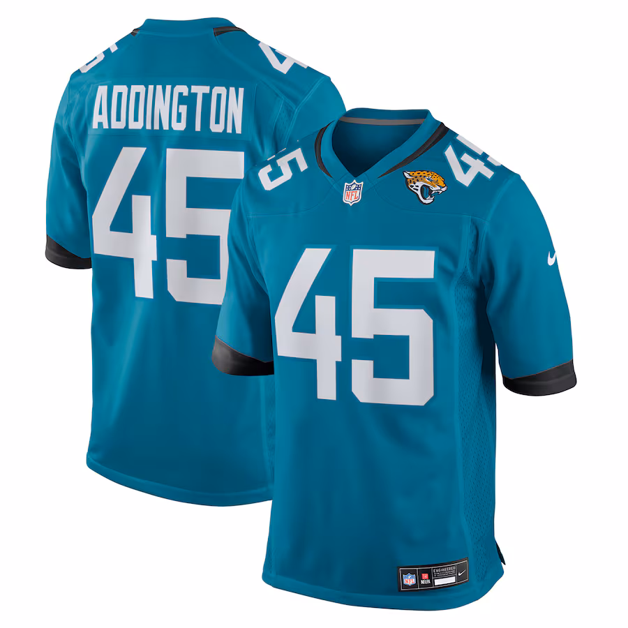 Men's Jacksonville Jaguars Tucker Addington Nike Teal Team Game Jersey