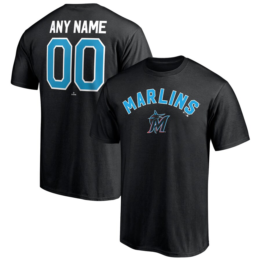 Men's Miami Marlins Black Personalized Team Winning Streak Name & Number T-Shirt