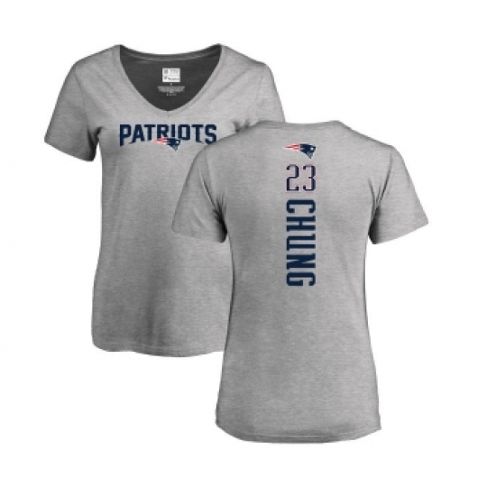Football Women's New England Patriots #23 Patrick Chung Ash Backer V-Neck T-Shirt
