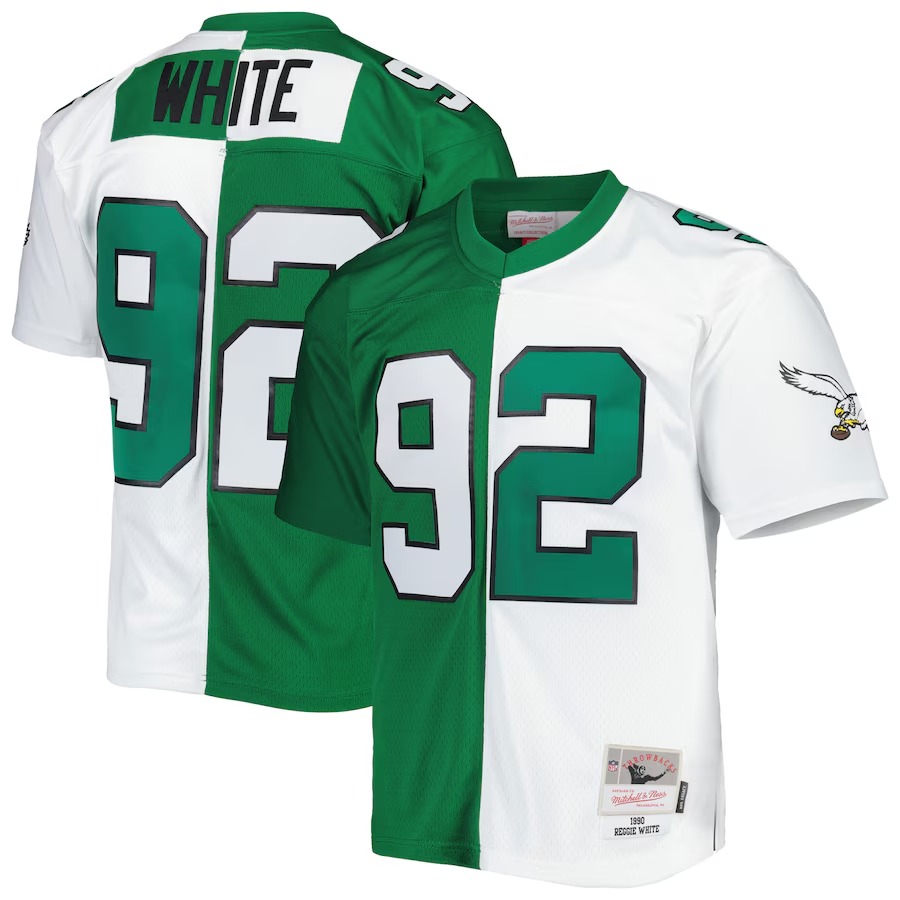 Men's Philadelphia Eagles Reggie White Mitchell & Ness Kelly Green/White 1990 Split Legacy Replica Jersey