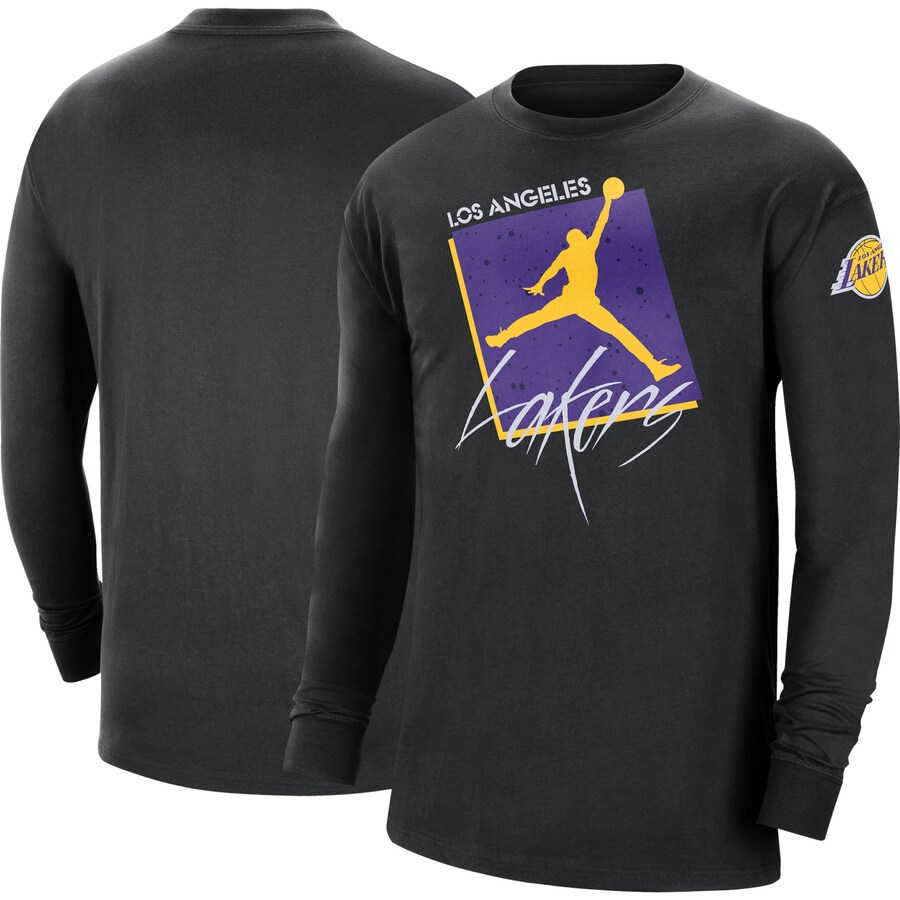 Men's Los Angeles Lakers Jordan Brand Black Courtside Max 90 Vintage Wash Statement Edition Long Sleeve T-Shirt