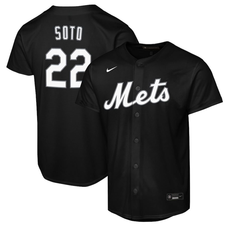Youth New York Mets Juan Soto Nike Black Lights Out Replica Player Jersey