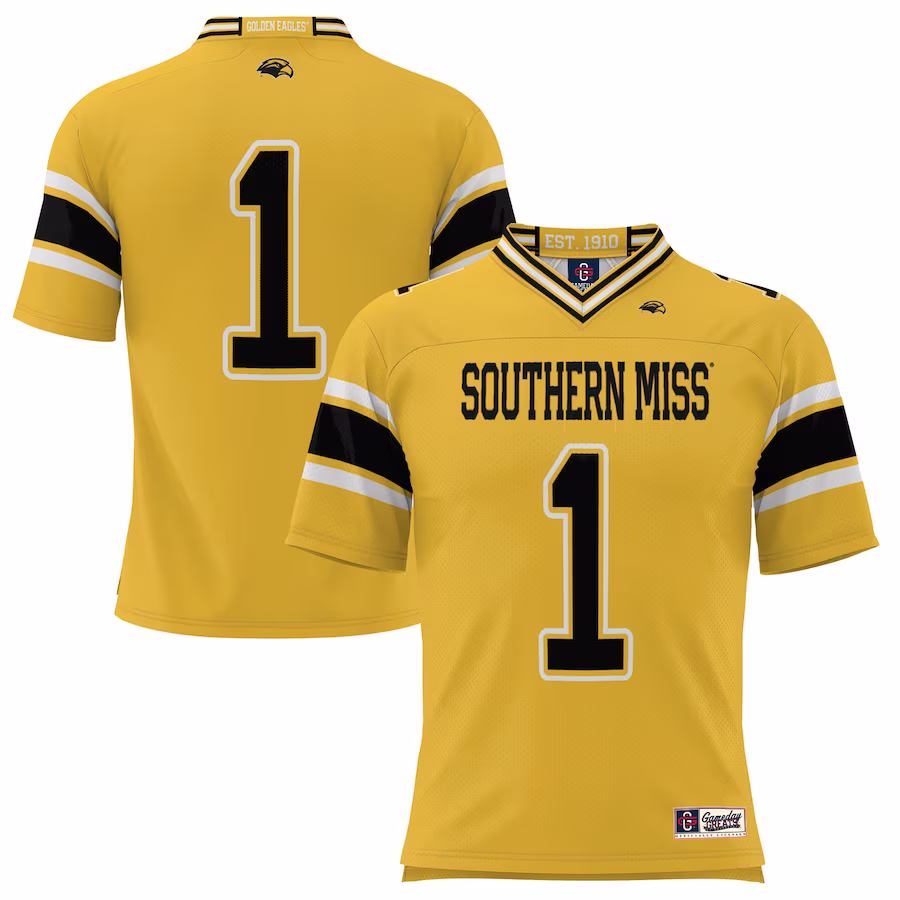 #1 Southern Miss Golden Eagles GameDay Greats Endzone Football Jersey - Gold