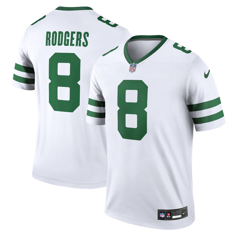 Men's New York Jets Aaron Rodgers Nike White Legend Player Performance Top