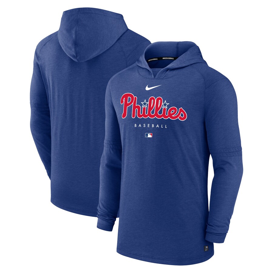 Men's Philadelphia Phillies Nike Heather Royal Authentic Collection Early Work Tri-Blend Performance Pullover Hoodie