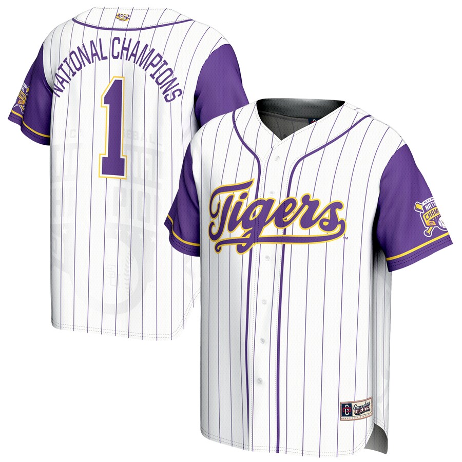 Unisex GameDay Greats #1 White LSU Tigers 2025 NCAA Baseball Men's College World Series Champions Lightweight Baseball Jersey