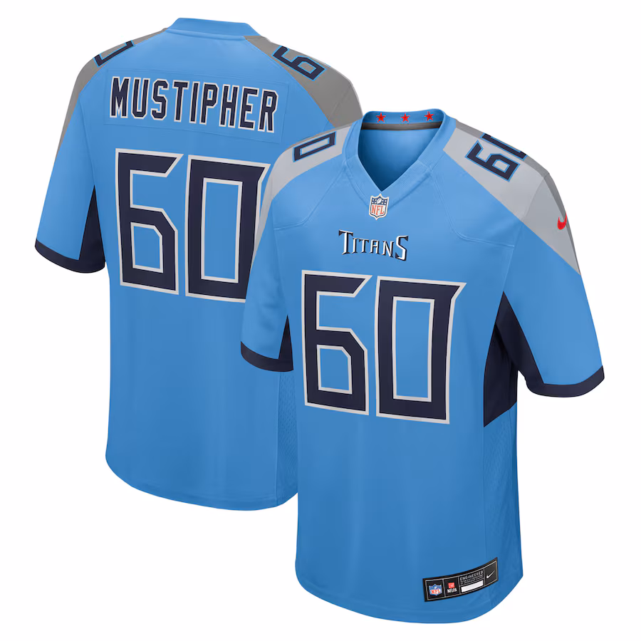 Men's Tennessee Titans Sam Mustipher Nike Light Blue Team Game Jersey