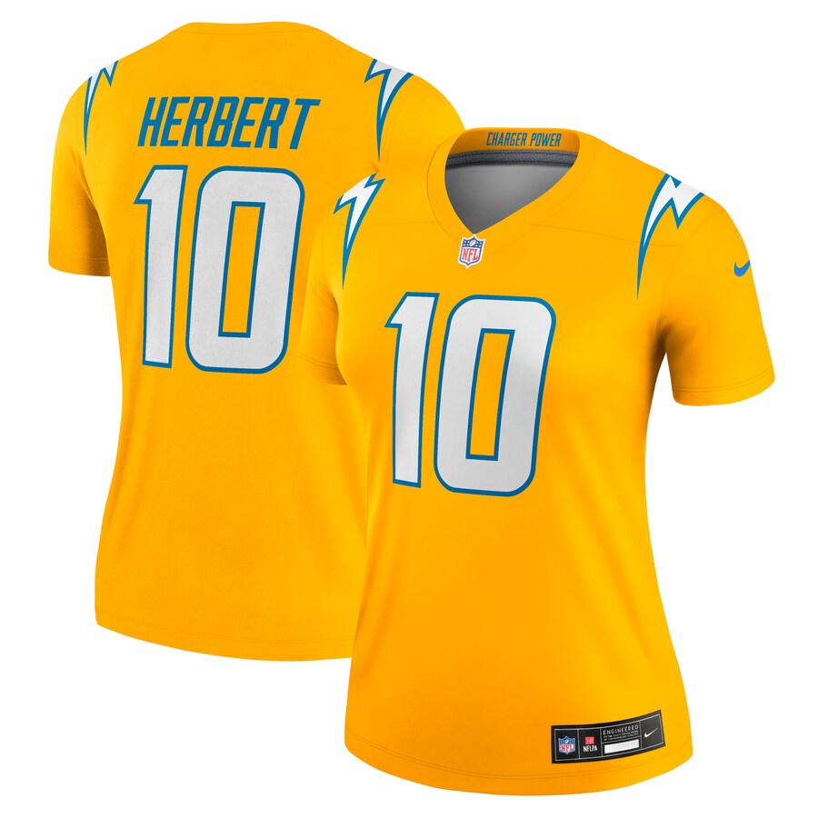 Women's Los Angeles Chargers Justin Herbert Nike Gold Alternate Charger Power Legend Player Performance Top