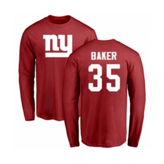 Football New York Giants #35 Deandre Baker Red Name & Number Logo Long Sleeve T-Shirt