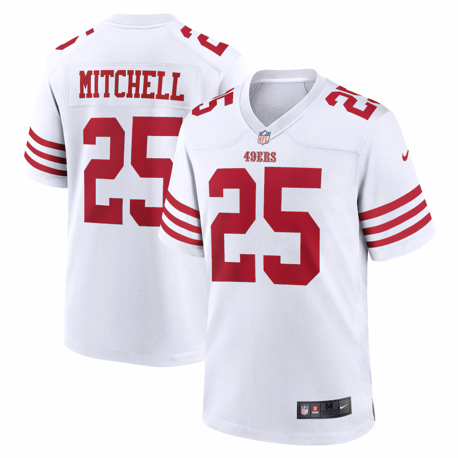 Men's San Francisco 49ers Elijah Mitchell Nike White Player Game Jersey