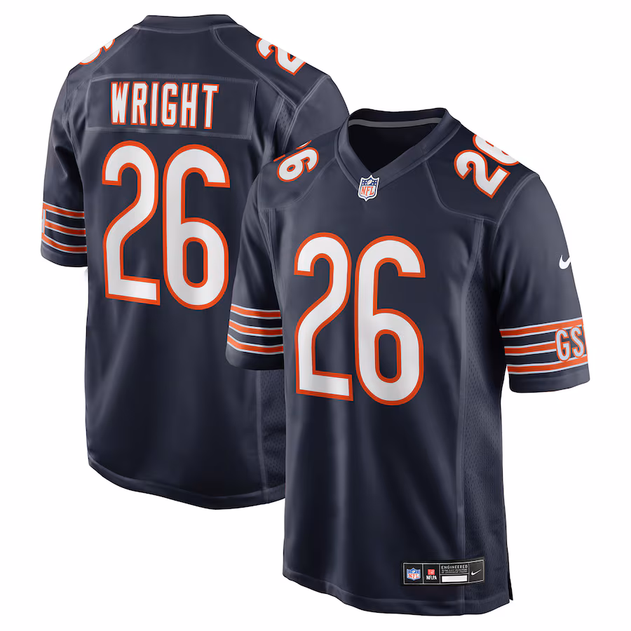 Men's Chicago Bears Nahshon Wright Nike Navy Team Game Jersey