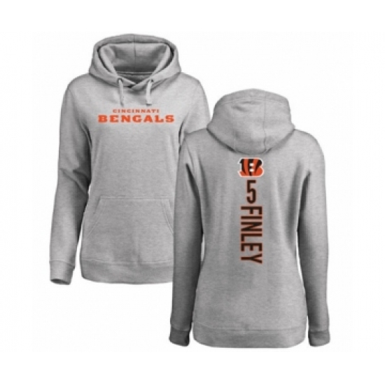 Football Women's Cincinnati Bengals #5 Ryan Finley Ash Backer Pullover Hoodie
