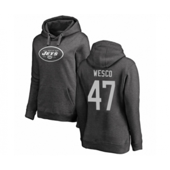Football Women's New York Jets #47 Trevon Wesco Ash One Color Pullover Hoodie