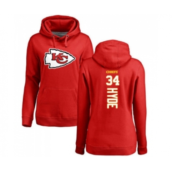 Football Women's Kansas City Chiefs #34 Carlos Hyde Red Backer Pullover Hoodie