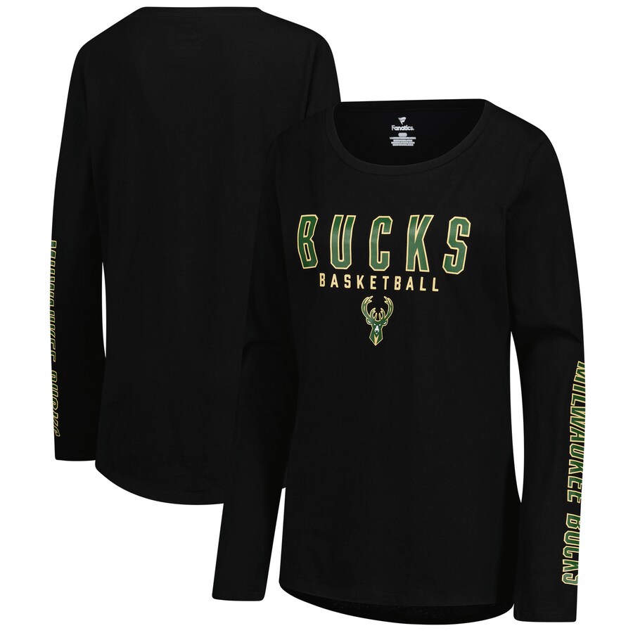 Women's Milwaukee Bucks Fanatics Black Top Baller Long Sleeve T-Shirt
