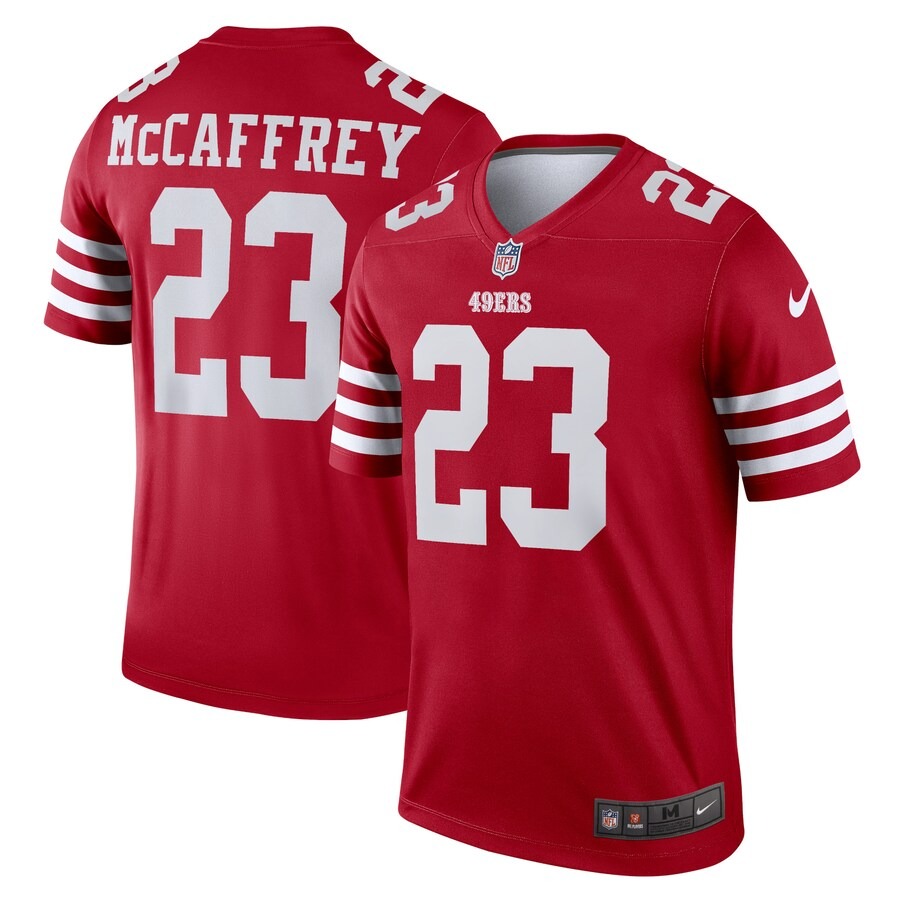 Men's San Francisco 49ers Christian McCaffrey Nike Scarlet Team Legend Player Performance Top