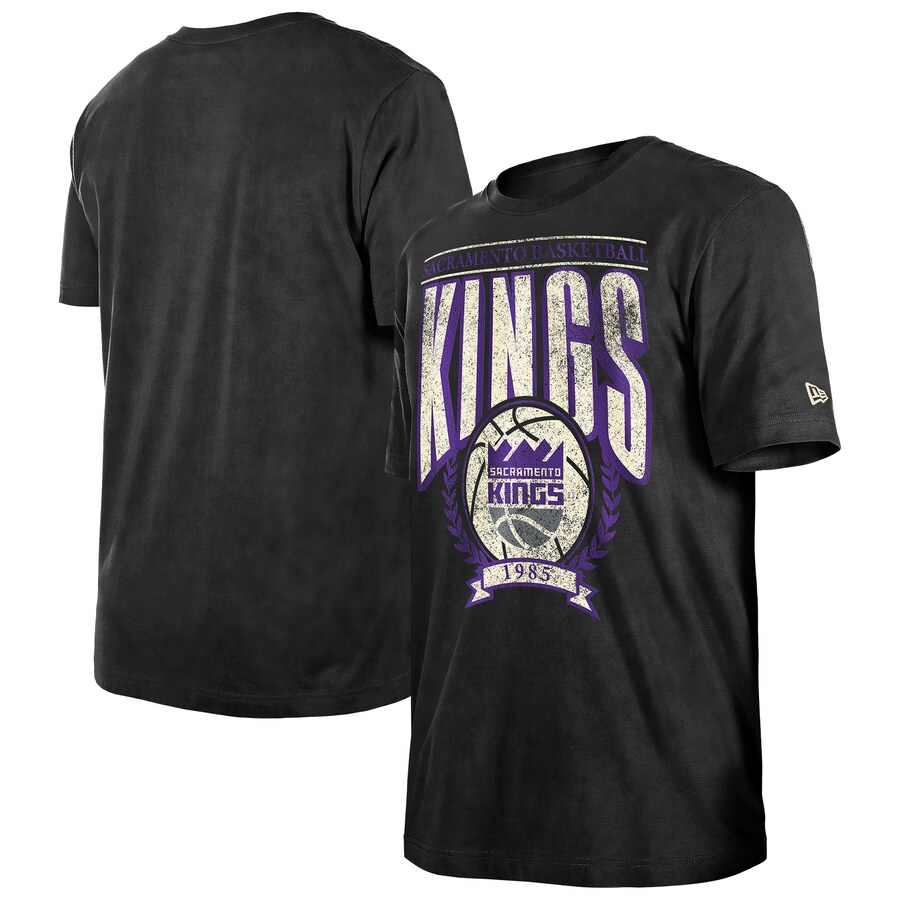 Men's Sacramento Kings  New Era Black Hardwood Classics Oversized Boxy Mineral Wash T-Shirt