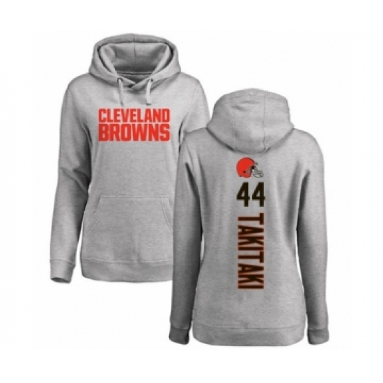 Football Women's Cleveland Browns #44 Sione Takitaki Ash Backer Pullover Hoodie